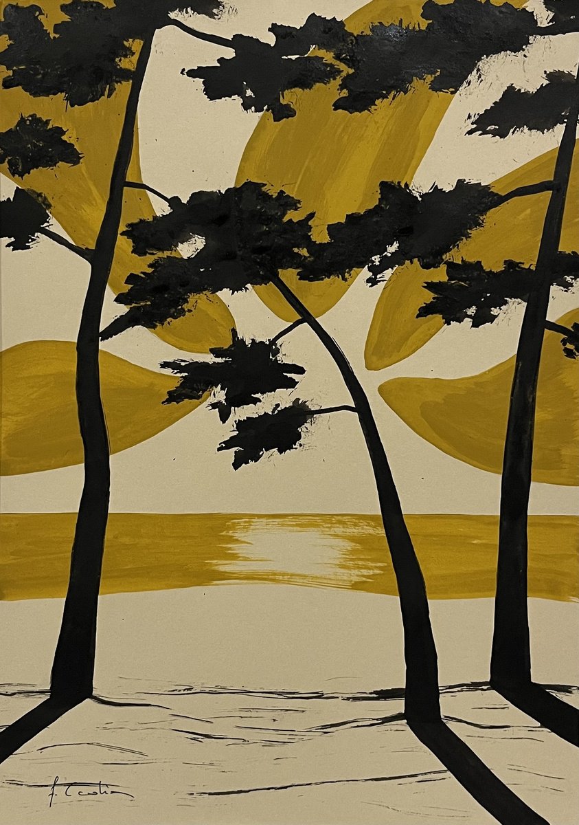 Ink Drawing , Ocher Sun At Cap Coz By Cadiou Frederic, 9 X 13, Artwork For Sale On Artfinder