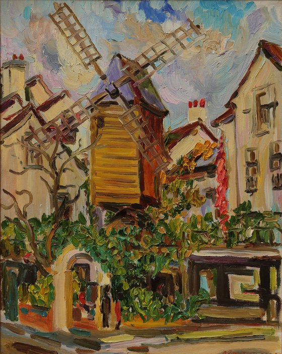 Montmartre Mill - Paris Landscape - Cityscape of Paris - Oil Painting - Medium Size - Plein Air - Gift Art 65x55