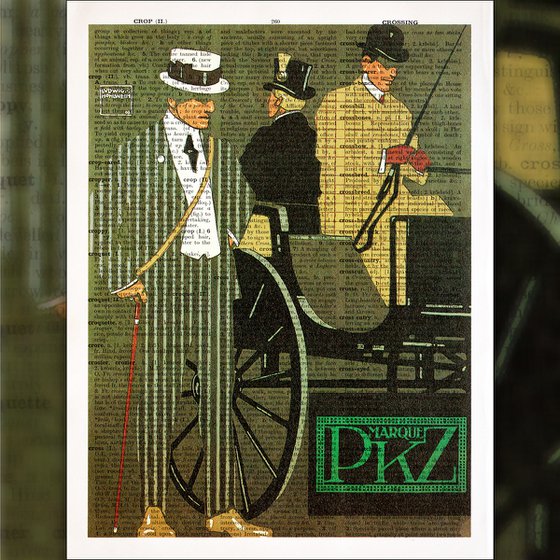 Marque PKZ - Collage Art Print on Large Real English Dictionary Vintage Book Page