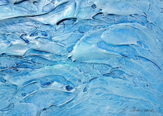 OCEAN SONG. Large Abstract Blue Silver White Textured Painting