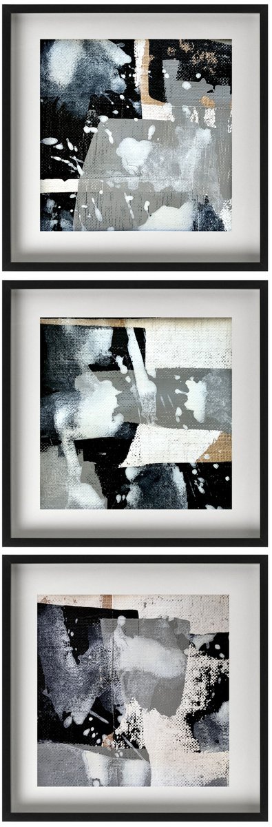 Abstraction No. 01721 black & white set of 3 by Anita Kaufmann