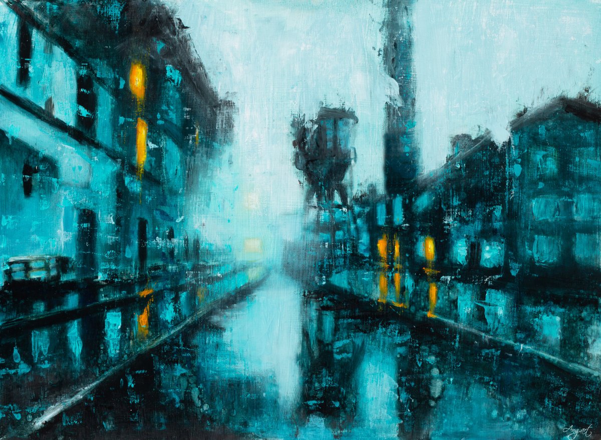 Impressionistic Cityscapes Oil Painting By Angela Suto, 28 X 20, Industrial Composition, Original Artwork