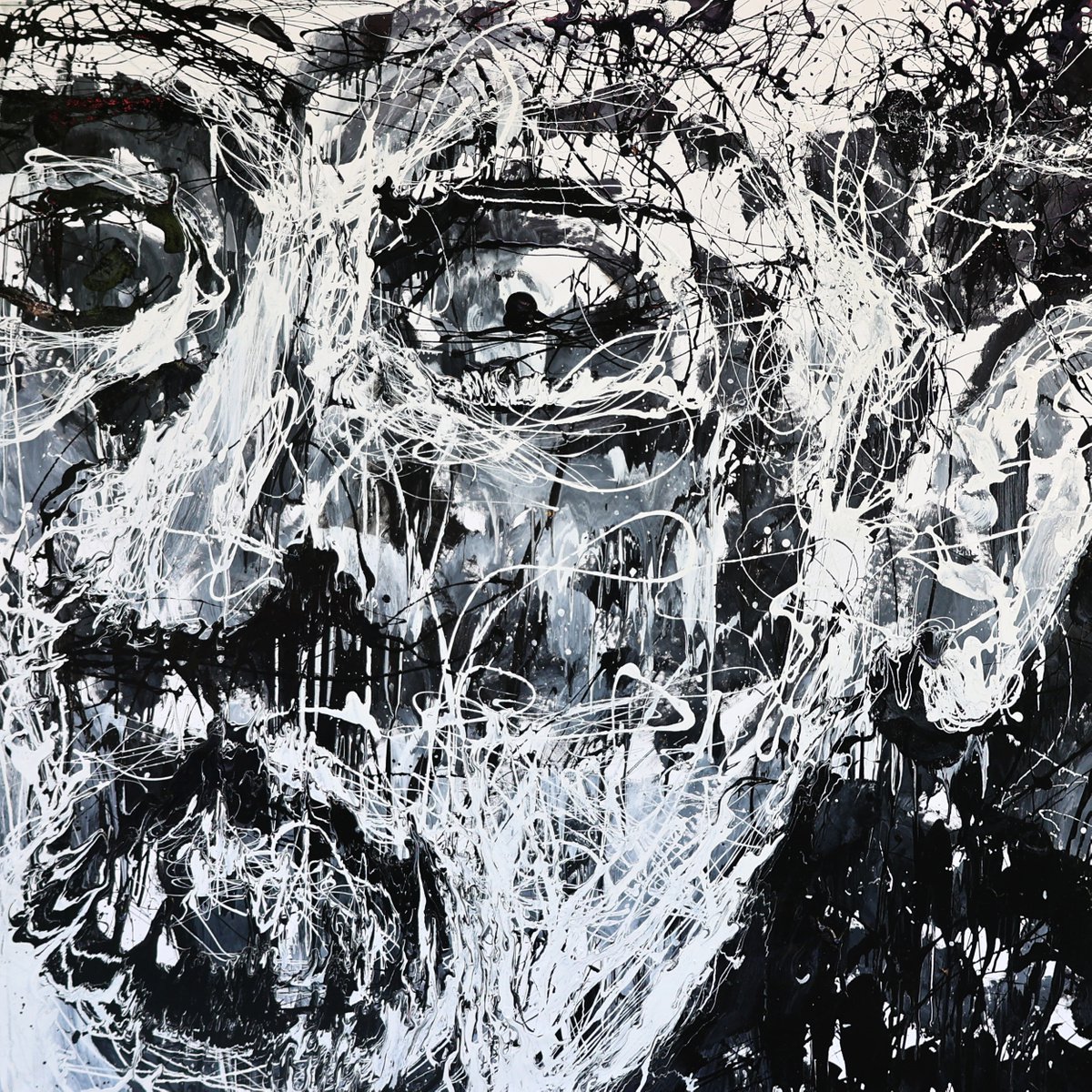 Expressive Portrait Oil Painting By Dominic Virtosu, 79 X 79, Good Vibes Only, Original Artwork