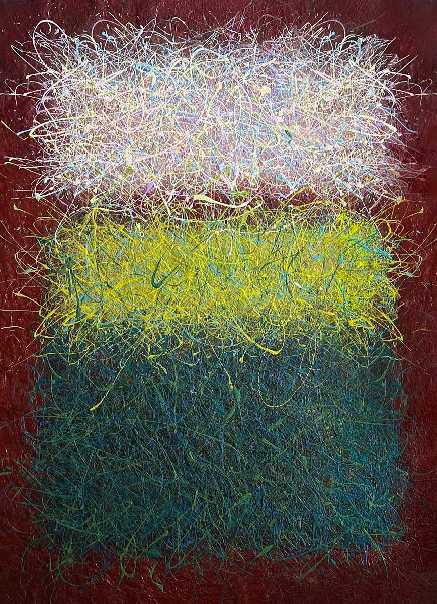 Impressionistic Abstract Acrylic Painting By Nadiia Antoniuk, 41 X 53", Splashes. Green And Chocolate, Original Artwork