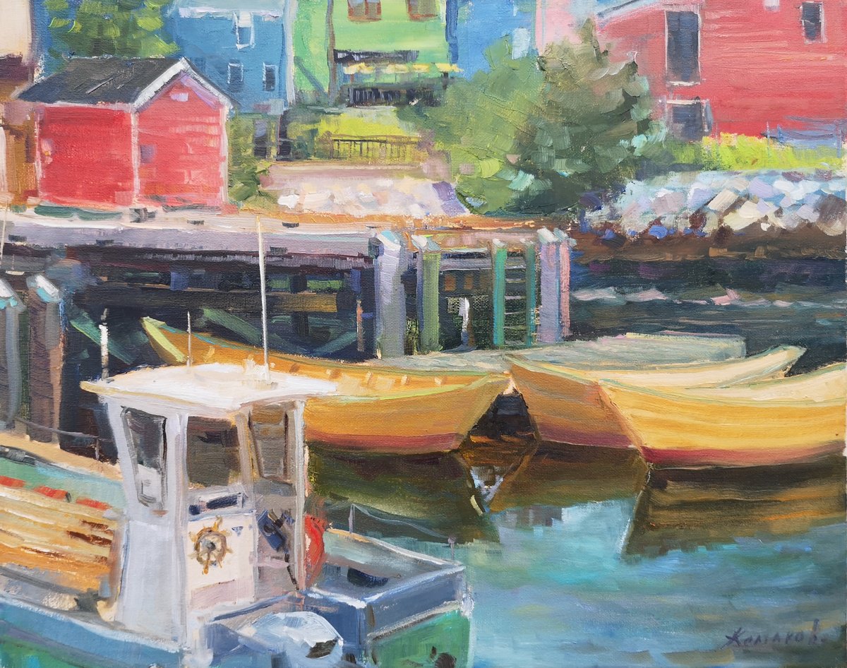 Impressionistic Landscape Oil Painting By Alexander Koltakov, 20 X 16, Old Mooring Line, Original Artwork