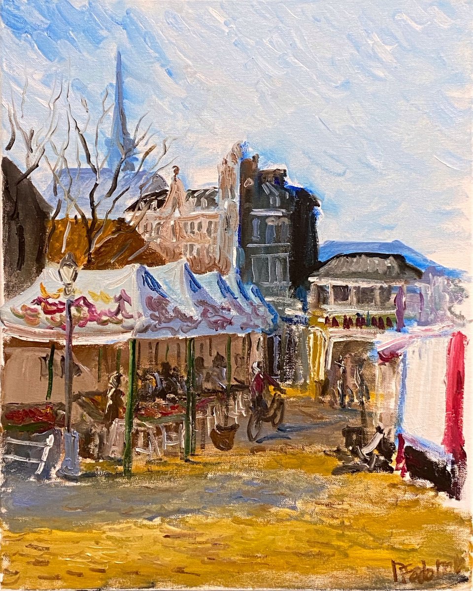 Impressionistic Cityscapes Oil Painting By Dmitry Fedorov, 16 X 20, Market In Coevorden, Original Artwork