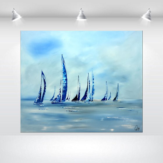 Happy Holidays - abstract seascape on canvas, ready to hang