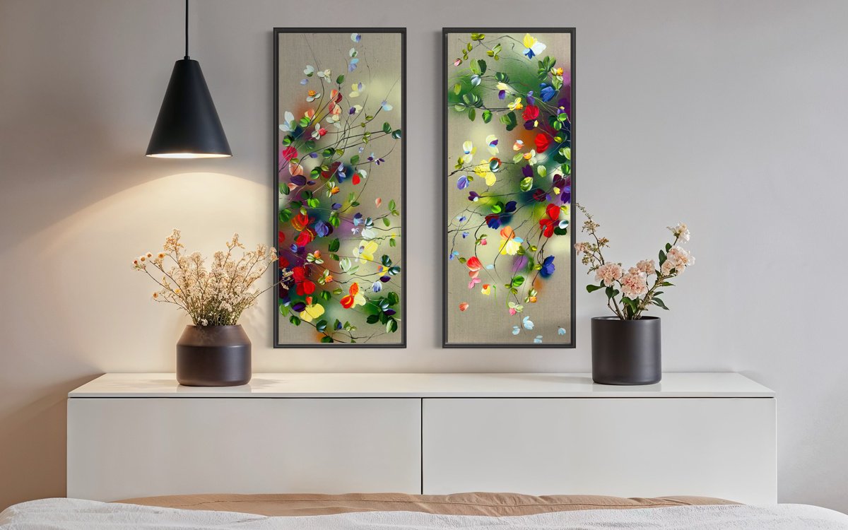 Impressionistic Botanical Acrylic Painting By Anastassia Skopp, 31 X 39, Wild Flowers, Original Artwork
