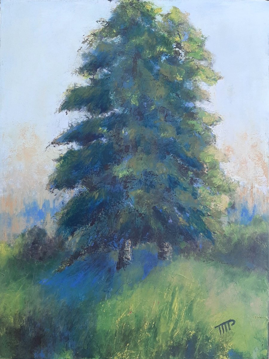 Expressive Landscape Acrylic Painting By Michele Paris, 18 X 24", Bleu Vert #310, Original Artwork