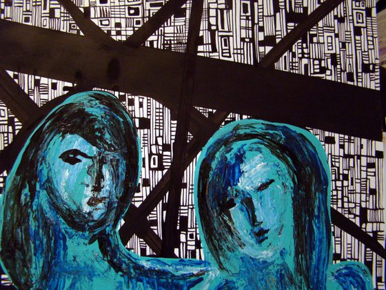 Two Female Figures in Blue
