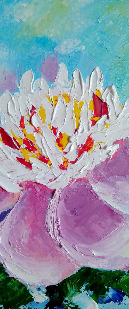 Peony Painting Original Art Floral Small Oil Artwork Pink Flower Wall Art by Yulia Berseneva