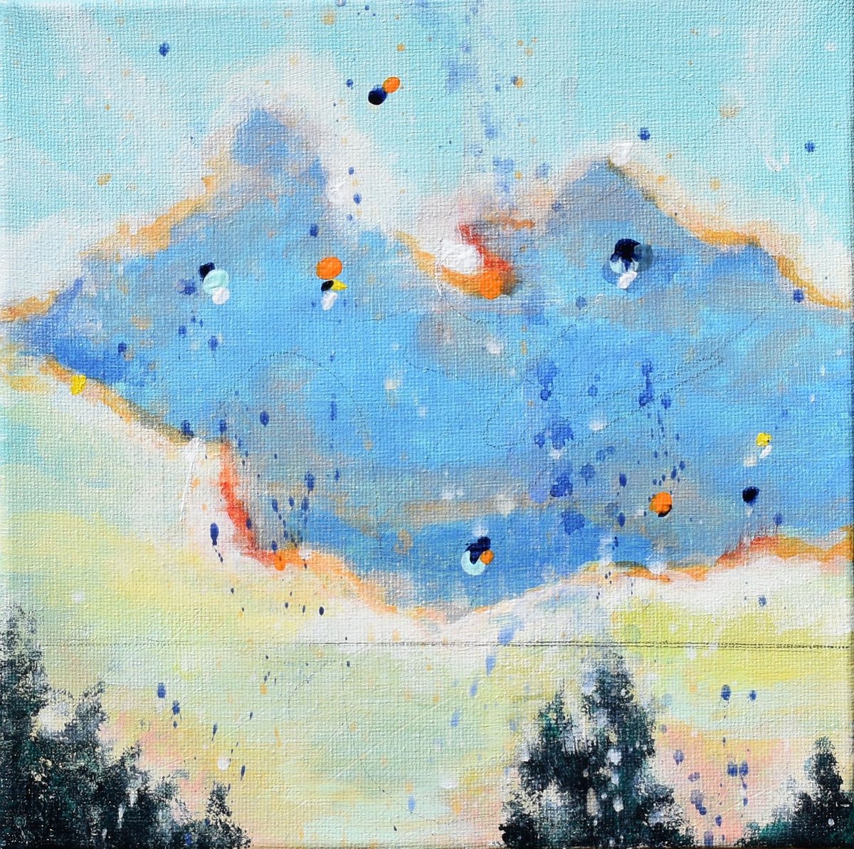 Emergence - Abstract Art - 8 x 8 IN / 20 x 20 CM - Cloud Painting on Canvas, Ready to Hang by Cynthia Ligeros Abstract Artist