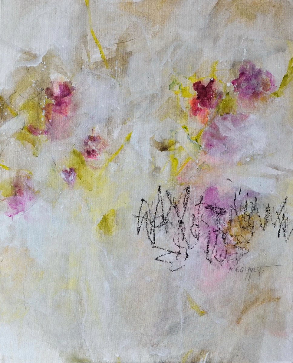 Organic Botanical Acrylic Painting By Karin Goeppert, 16 X 20", The Scribble Factor, Original Artwork