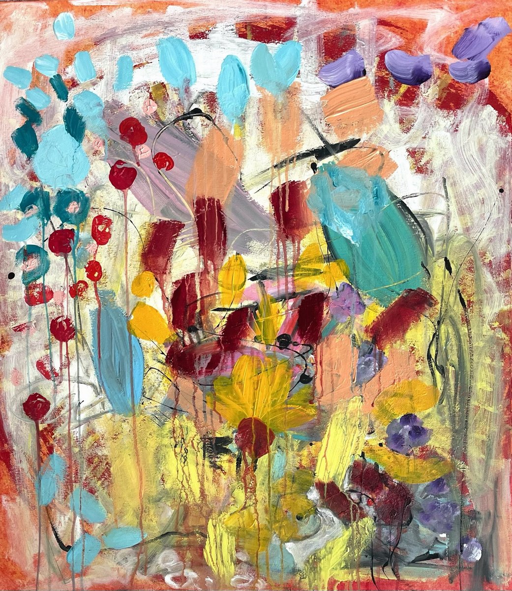 Organic Abstract Acrylic Painting By Christel Haag, 28 X 31, Keep The Sunny Days ..., Original Artwork