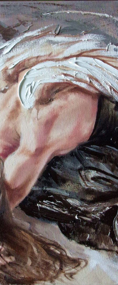 " ANGEL'S TEARS ... " original painting SADNESS sorrow palette knife GIFT by Monika Luniak