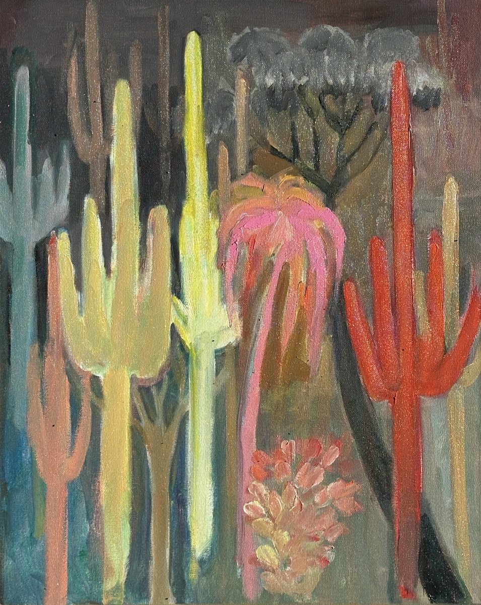 Impressionistic Abstract Oil Painting By Arun Prem, 16 X 20, Black Desert, Original Artwork