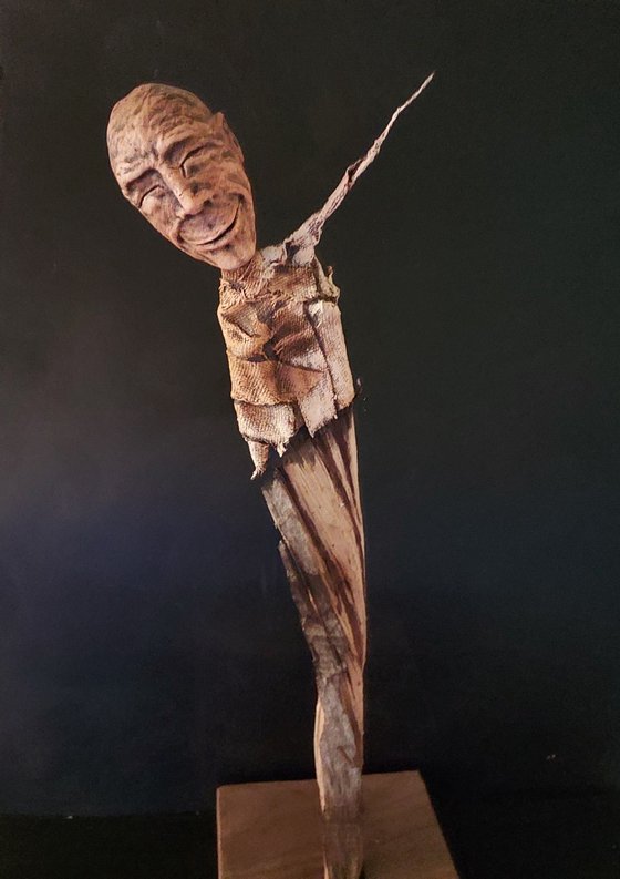 DREAMER clay and wood large expressive sculpture