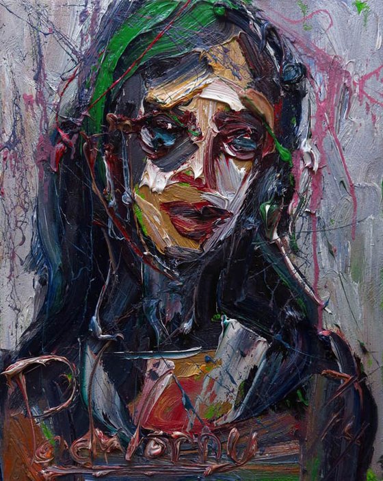 UNTITLED m870 - Original oil painting large expressionism female signed portrait