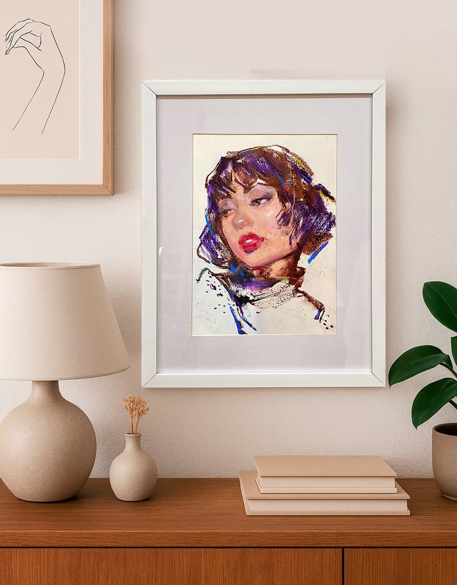 Impressionistic Portrait Pastel Drawing By Tetiana Shendryk, 12 X 16", Side, Original Artwork