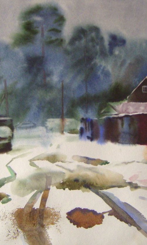 WINTER, large watercolor painting 98x68 cm by Valentina Kachina