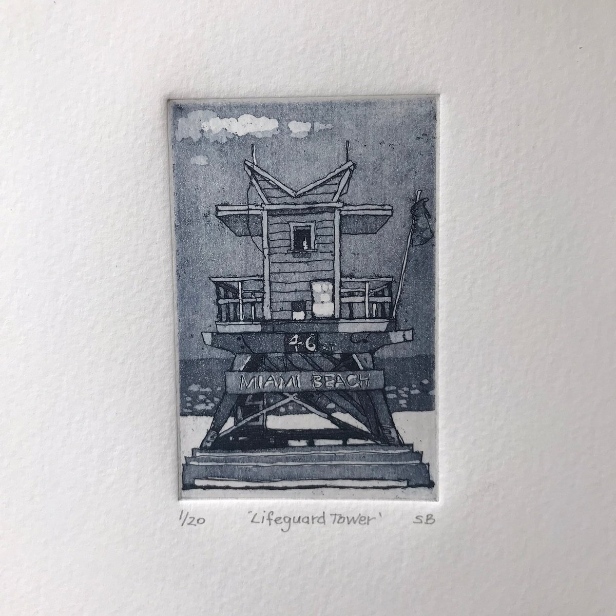 Impressionistic Landscape Etchings & Engravings By Stephen Brook, 7 X 8", Lifeguard Tower., Original Artwork