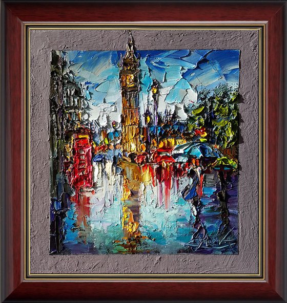 In London it's raining - oil painting, palette knife