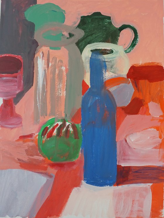 Blue Bottle with Black Teapot