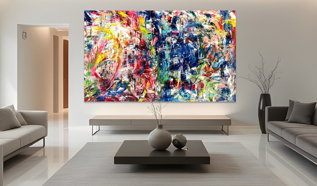 Organic Abstract Acrylic Painting By Estelle Asmodelle, 79 X 47, Cautiously Optimistic, Original Artwork