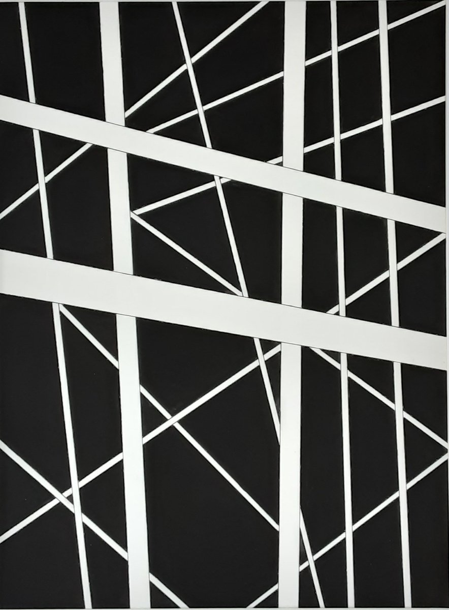 Geometric Abstract Painting By Paul Heron, 17 X 21", Spatial Construction, Original Artwork