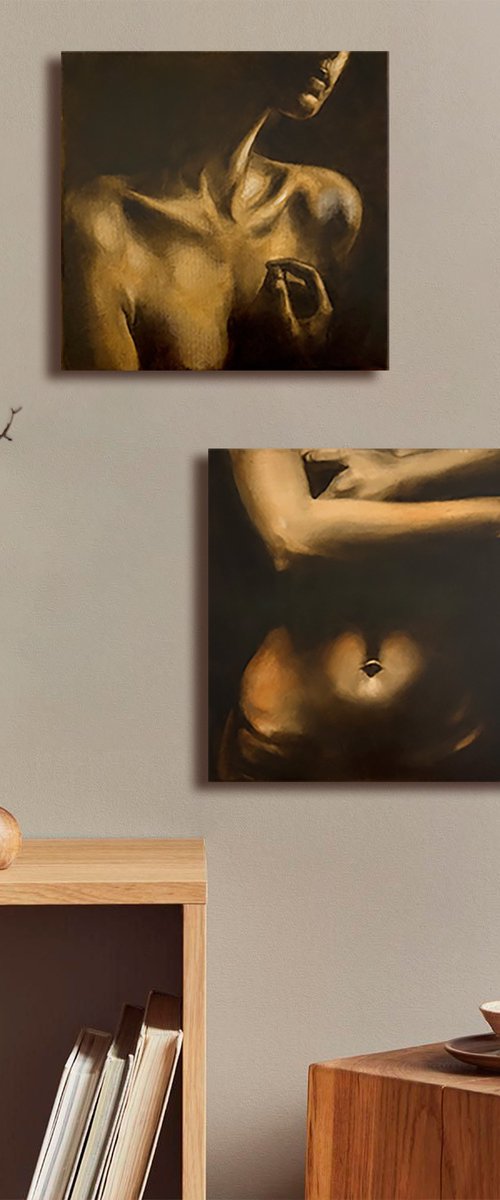 Truth and Lie - Concept Dark Nude Diptych by Julia Shilo