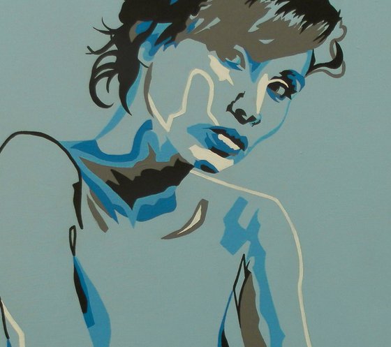 Abstract Female Portrait In Cyan And Blue Modern Abstract Figurative Art