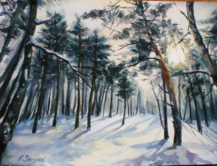 Watercolor Painting Landscape Winter Forest Pin Artfinder