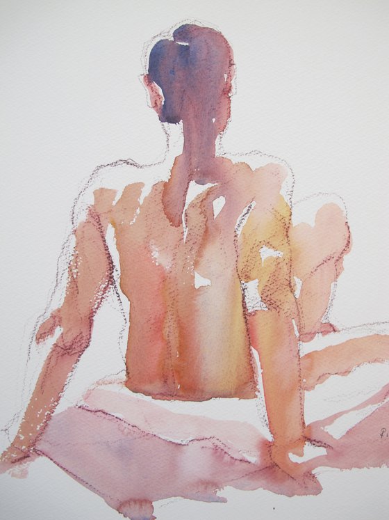 Seated male nude back view
