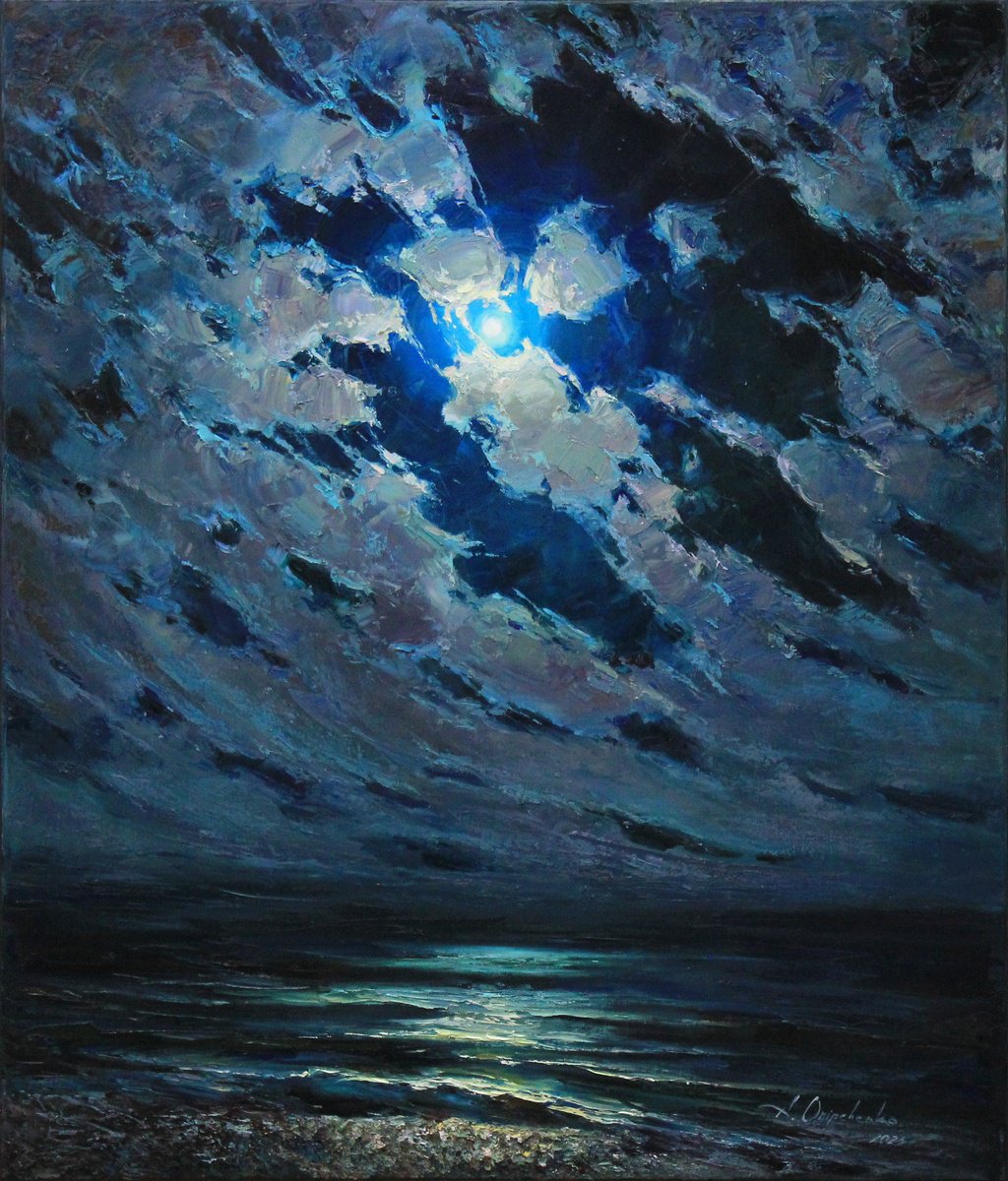 Moon night on the sea by Alisa Onipchenko-Cherniakovska