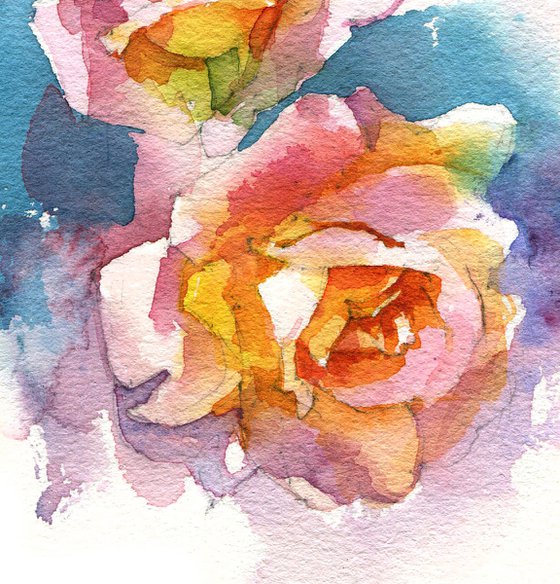 Original watercolor painting "Two fiery roses"