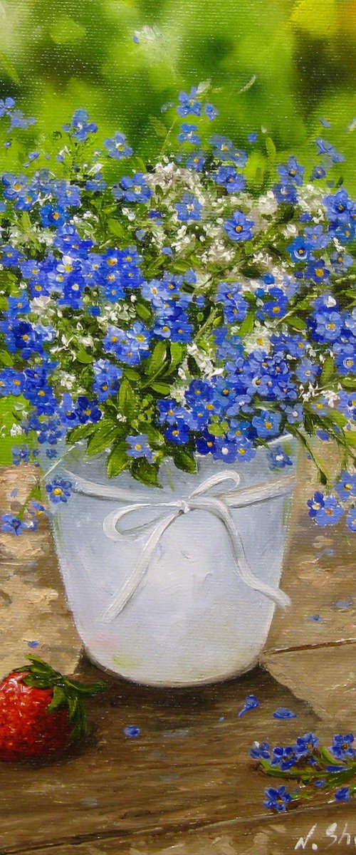 Forget-me-not Flower Art, Floral Bouquet on Canvas by Natalia Shaykina