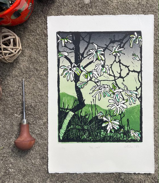 The Melt - Magnolia Blossom Contemporary Linocut Print