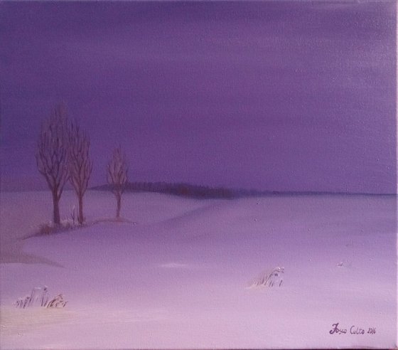 Lilac winter landscape