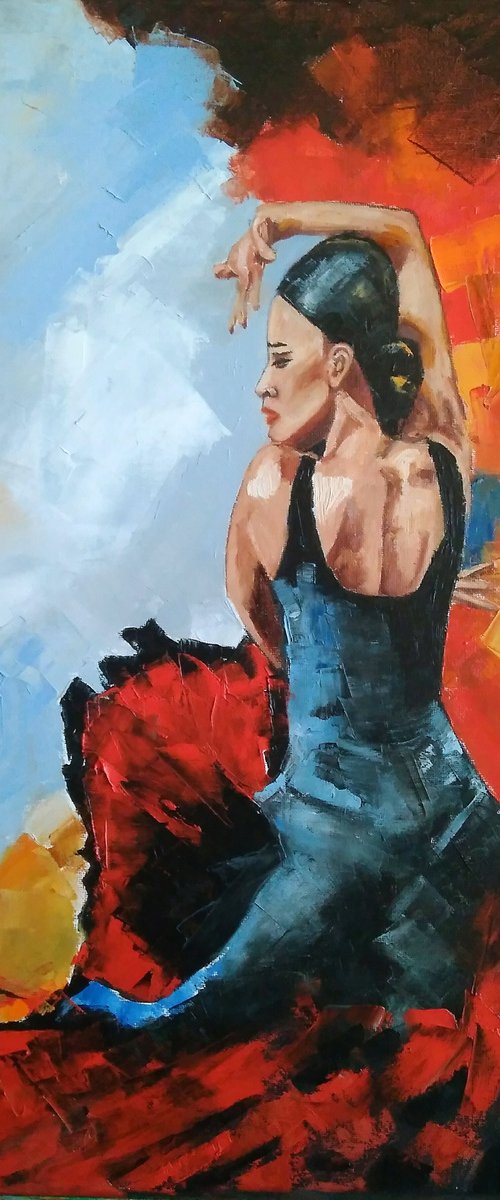 Flamenco dancer 2, Dancer Painting Original Art Flamenco Artwork 40x50 cm by Yulia Berseneva