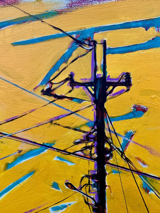 Urban painting - "Purple moon" - Pop art - Bright - Street art - Electric pole - Urban - Sunset