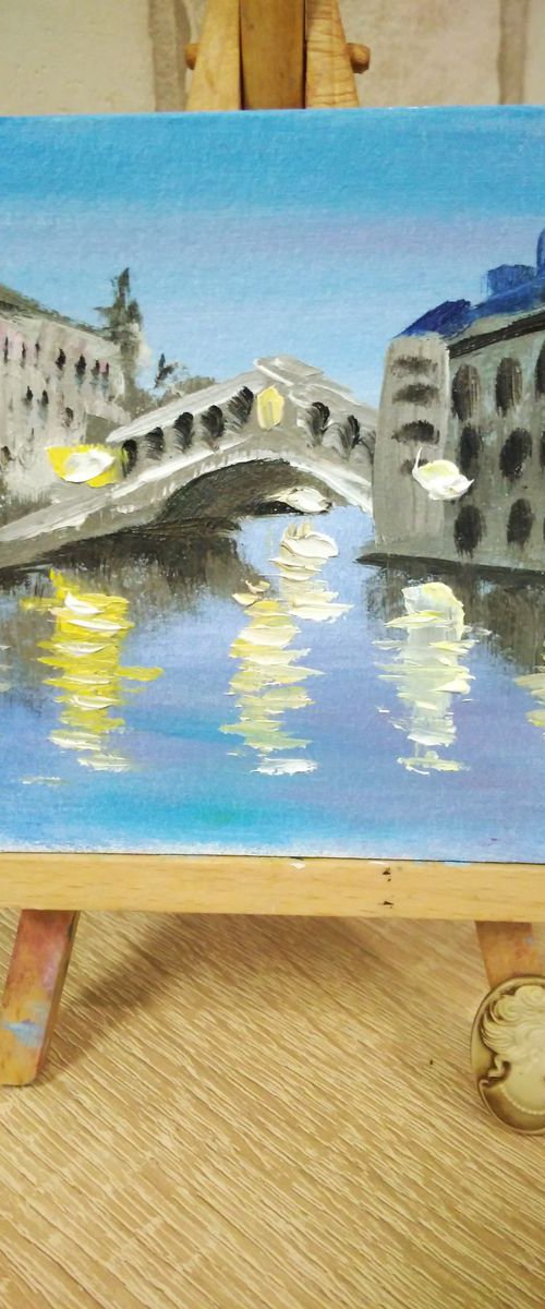 Rialto bridge in Venice miniature painting by Dmitry Fedorov