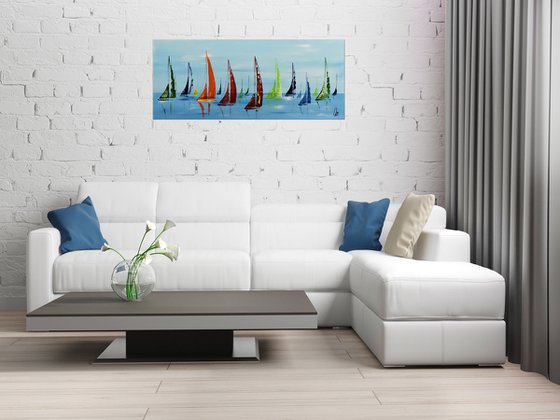 Colorful Summer- Abstract- Colourfull Sailboat Painting- Large Acrylic Art Canvas Wart Art Ready to hang