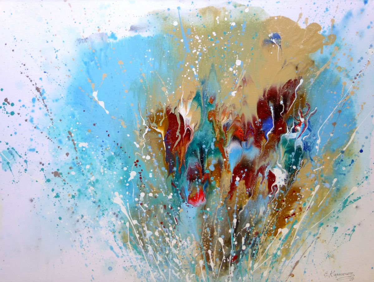 60 x 80cm Abstract painting Splashes by Irini Karpikioti