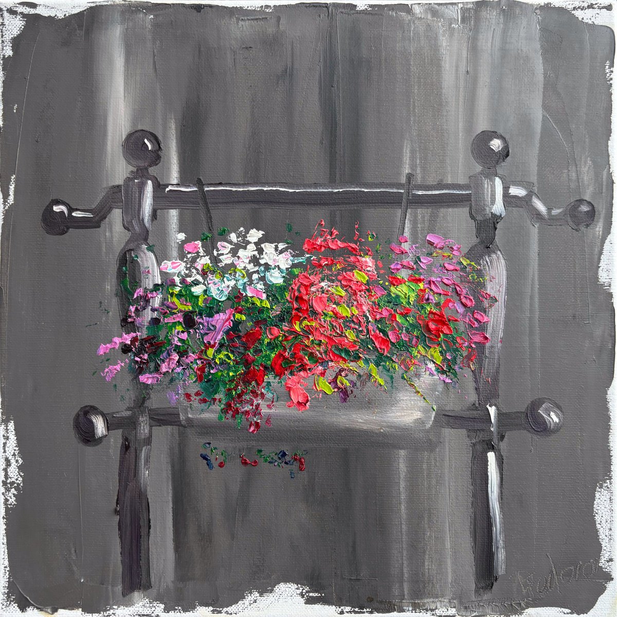 Impressionistic Botanical Oil Painting By Dmitry Fedorov, 14 X 14, The Flowers In The Pot, Original Artwork