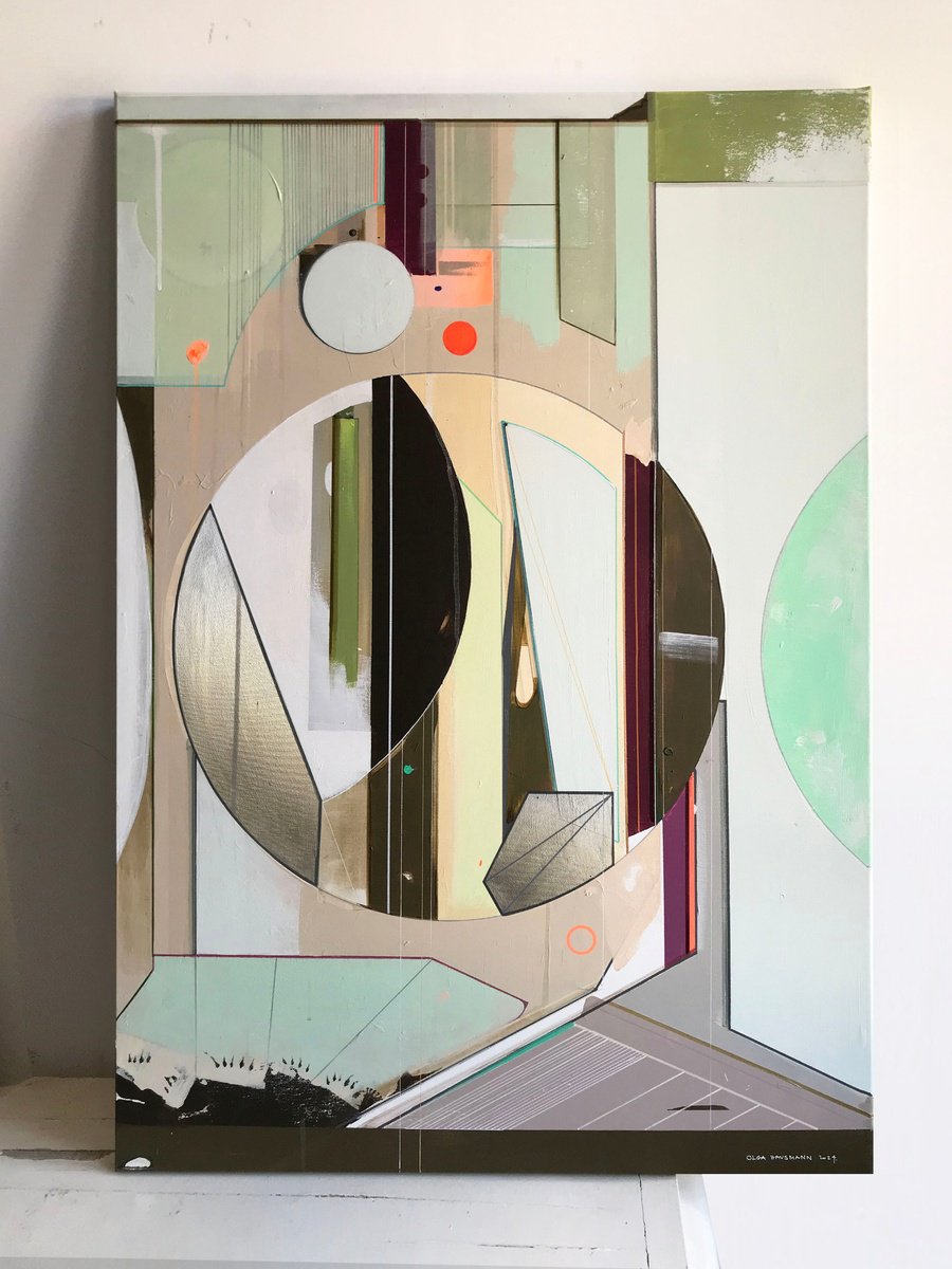 Abstract Acrylic Painting By Olga Hausmann, 28 X 39", Reflections, Original Artwork