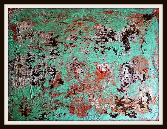 Senza Titolo 183 - green copper - abstract landscape - ready to hang - 102 x 77 x 2 cm - acrylic painting on canvas
