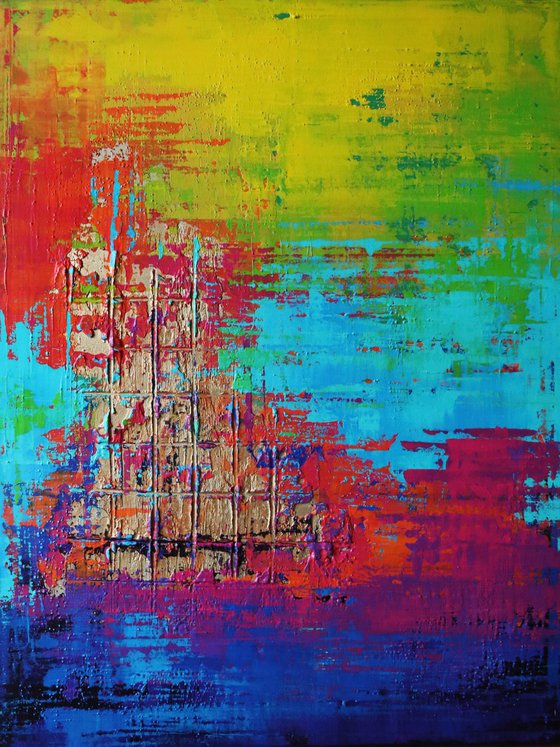 RAINBOW COLORS ** COLORFUL ABSTRACT PAINTING ON CANVAS ** 80 x 60 CMS *** READY TO HANG