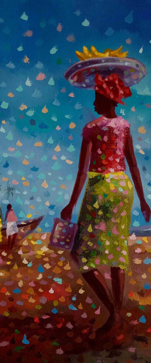 Bananas at the beach, beach painting by Alex Mensah