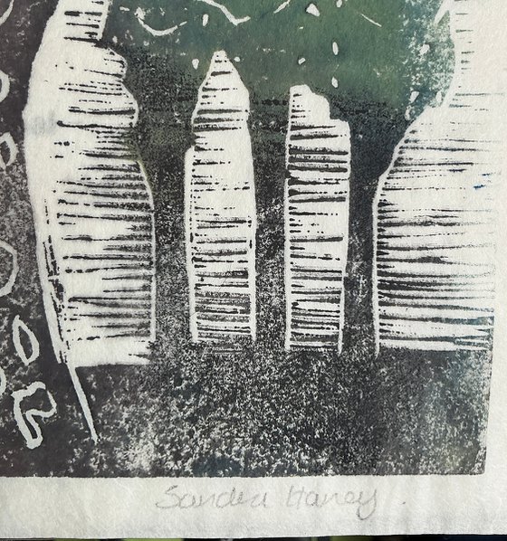 Sycamore linocut and woodblock