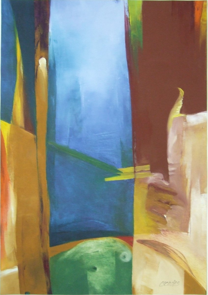 Abstract Oil Painting By Csaba Csendes, 15 X 22, The Sentry, Original Artwork